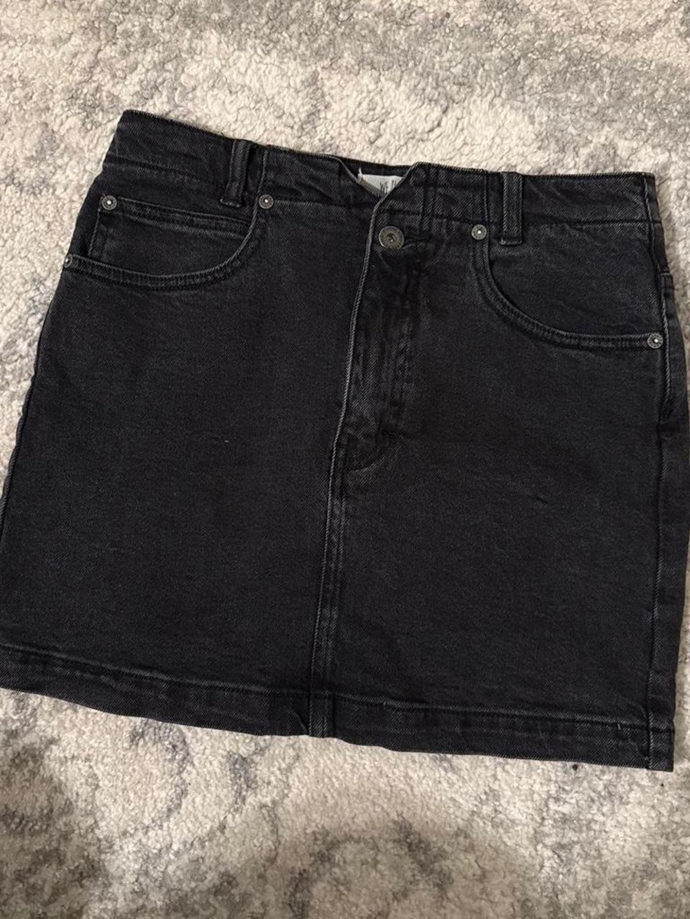 We The Free Black Denim Mini Skirt - Straight Front
